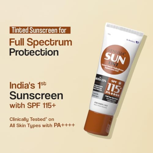Image of Venussia Sun Tint Sunscreen Gel, SPF 115 PA++++, IBR TCLC 15%, Full Spectrum Protection, Matte Finish, Zero White Cast, All Skin Types, 50g