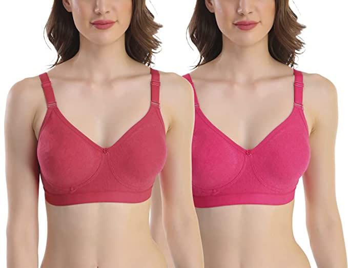 Image of SKDREAMS Blue & Brown & Purple-32D Cotton Blend Seamless Non Padded Non-Wired Full Coverage Pack of 3 Women T-Shirt Bra Combo