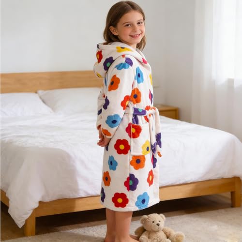 Image of Boys Girls Bathrobes,Toddler Boy Girl Robes,Children's Plush Soft Coral Fleece Hooded Pajamas Sleepwear for Kids