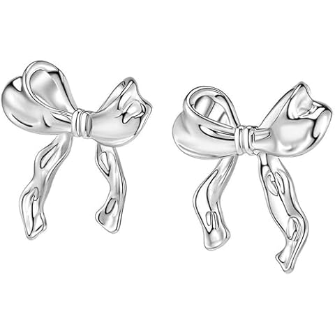 SIMRCIO Gold Silver Bow Earrings for Women Ribbon Bow Stud Earrings Trendy Bowknot Earrings Jewelry Gift (Silver) Cover