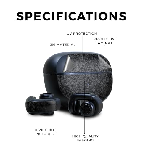 Image of Skin Compatible with Bose Ultra Open Earbuds - Black Leather - Premium 3M Vinyl Protective Wrap Decal Cover - Easy to Apply | Crafted in The USA by MightySkins