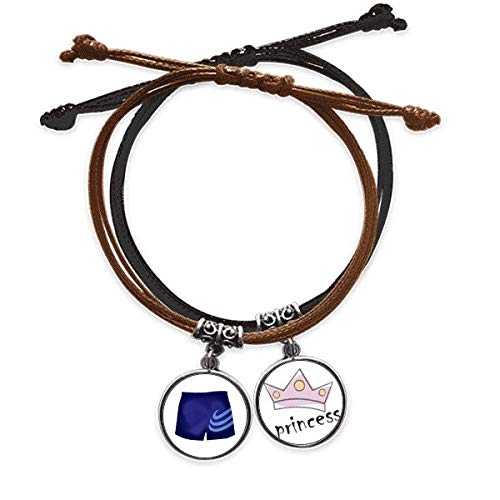 Pulsera de cuerda trenzada con rayas azules y acabados de cuero