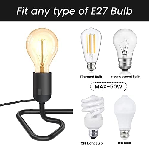 Luxvista Table Lamp with E27 Base, Triangular Vertical Lamp Holder, 50W Maximum, 1.8m Cable with Plug and Switch, AC220-240V, Black