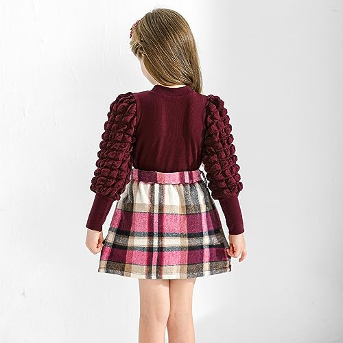 Toddler Baby Girl Clothes Cute Fall Outfits Casual Skirt Set Solid Turtleneck Knit Tops Plaid Mini Skirt 2Pcs Outfit4