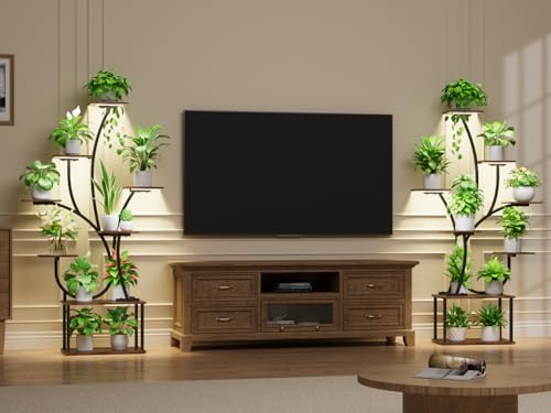 Image of Plant Stand Indoor with Grow Lights - Lighted Plant Shelf Indoor, 63 inch Tall Plant Stands for Indoor Growing, 8 Tier Corner Flower Display Shelf, Large Tree-Shaped Holder for Living Room Bedroom Black