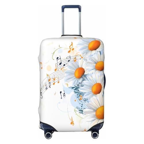 Music Daisy Flowers Elastic Travel Luggage Cover, Washable Spandex Suitcase Protector, Anti-Scratch Fits 18-32 Inch