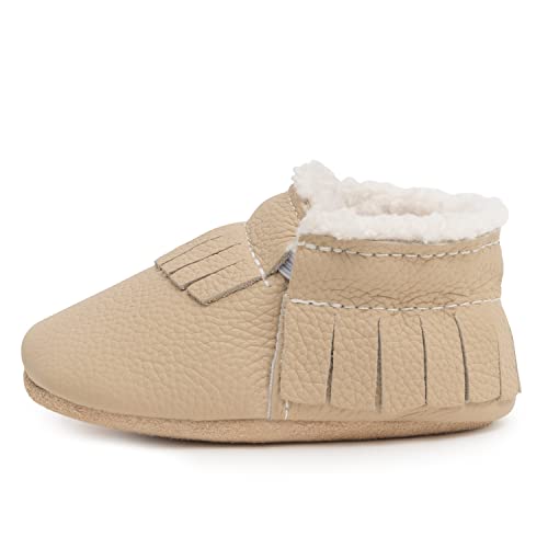 BirdRock Baby Sherpa Moccasins Cozy, Genuine Leather Winter