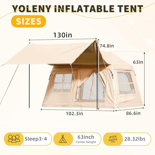Tienda inflable para camping para 3-4 personas con doseles resistentes al clima miniatura 2