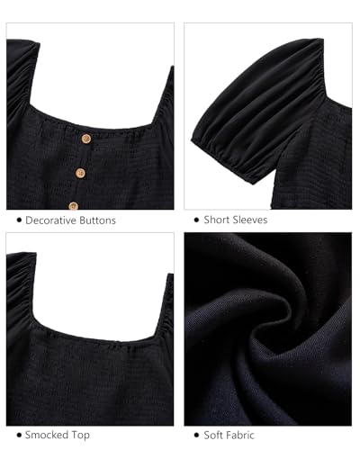 Image of Plus Size Summer Dresses - Boho Casual Wedding Guest Midi Flowy Short Sleeves Smocked Button Down Dress for Curvy Women