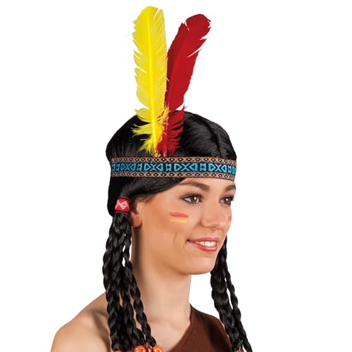 NET TOYS Angesagtes Indianer Stirnband mit Federn - Bunt - Schönes Unisex-Kostüm-Zubehör Indianerin Kopfschmuck