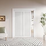 Sliding Closet Door 60'(Double 31') x 80' Interior Doors with Hardware Kit & Floor Guide, Tempered Frosted Glass Door Pre-Drilled Easy Install