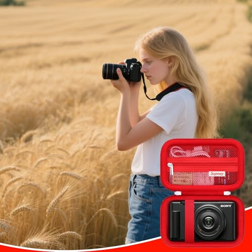 Image of Hard Travel Case for Sony ZV-1, ZV-1F, ZV-1 II Digital Camera, Red