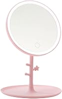 GRSTREE LED Világítású Sminktükör Érintéses Fényerő Szabályozással Rózsaszín Hordozható Asztali Kozmetikai Tükör USB Töltős 1