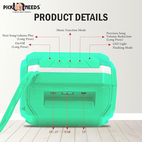 Image of Pick Ur Needs Wireless Mega Bass Portable Bluetooth Speaker | Water Proof | Splash Proof | Premium Speaker Compatible with All Mobile Phone (Green)