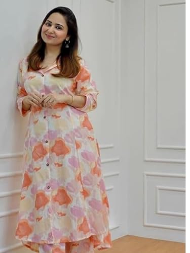 Leriya Fashion-Oslc House Women's Rayon Solid Regular Kurta Set (Lf-W1814&Tr871_Orange_L)