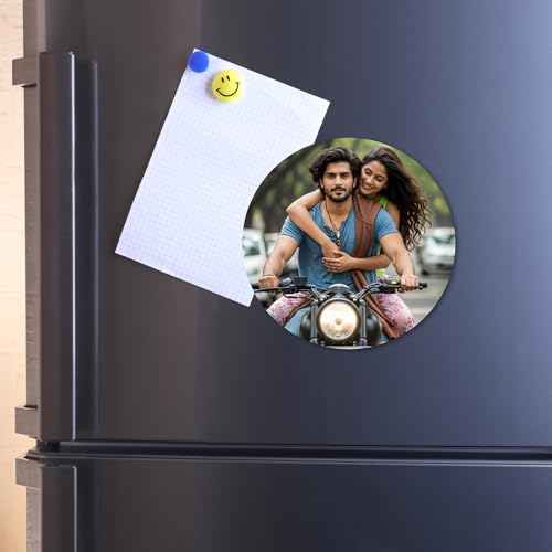 Image of Customised Photo Fridge Magnet | Personalized Refrigerator Magnet with Name & Picture | Memory Gift for Loved Ones (Round)