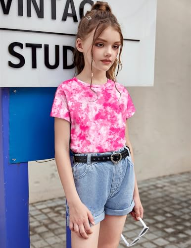Image of Arshiner Girls Shirt Crop Tops Short Sleeve Summer Drop Shoulder Batwing Sleeve Crewneck Loose T Shirt Tee