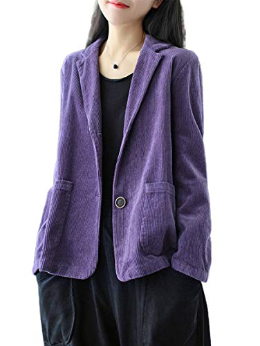 ebossy Women's Casual Relaxed Fit Notch Collar Two Button Corduroy Blazer Jacket