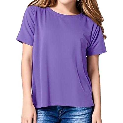 Image of Girls Short Sleeve T Shirts Soft Cotton Summer Tops Kids Casual Crewneck Basic Tees Shirts Blouse Clothes for Girls, 5-14Y