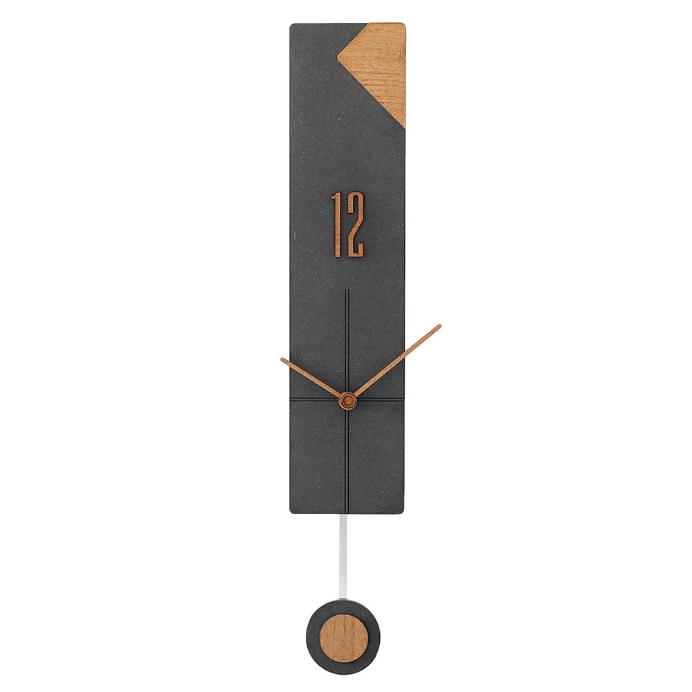 MPM Quality Reloj de Pared de Madera Clara/Negro, 105 x 555 mm, Elegante Reloj Moderno, Movimiento de Cuarzo Barrido, Reloj de Pared Original con péndulo, decoración para salón, Dormitorio, Cocina,