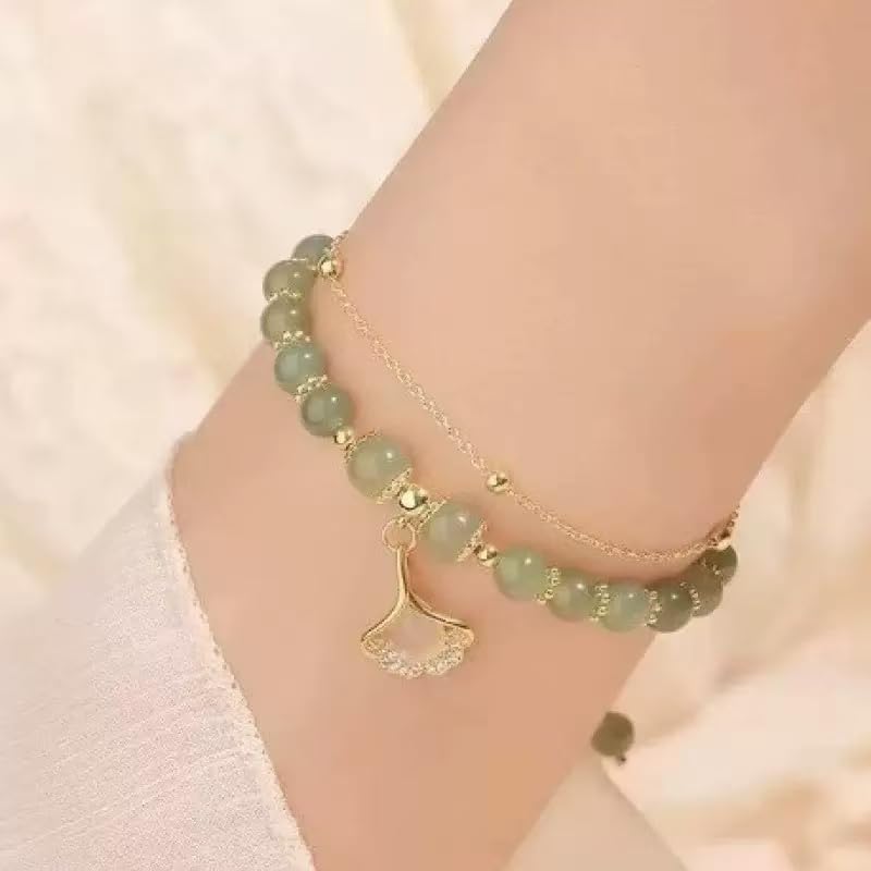 Nyx&lvy Jade Green Crystal Beaded Bracelet Set with Charm, 3 Piece Collection, Gold Chain - Image 3