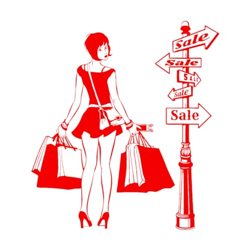 Chica Compras Descuento Tienda de Ropa Tienda de Moda Calcomanías de Pared 36x40.9cm Puede modificar y agregar información Red Pequeño