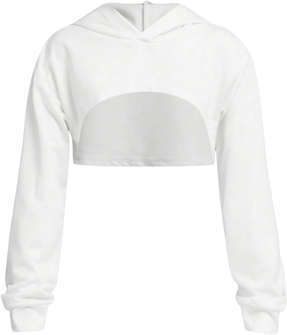 OYOANGLE Girl's Long Sleeve Drop Shoulder High Low Asymmetrical Hem Crop Hoodie Top