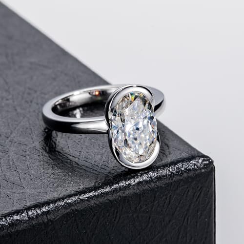 Moissanite Engagement Rings 3CT Half Bezel Setting 11mm*7mm Oval Cut Lab Created Diamond Marquise Cut Solitaire Promise Band Round Cut S925 Sterling Silver Wedding Rings for Women3