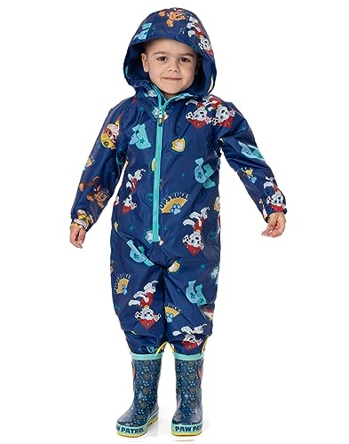 Paw Patrol Boys Puddle Suit | Kids All In One Rain Coat | Navy Marshall Chase Long Sleeve with Cuffs Play Walking Jacket2