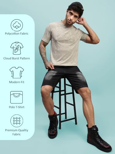 Image of Lux Nitro Men's Cloud Burst Printed Half Sleeve T-Shirt | Cotton Blend Round Neck Tee | Regular Fit Casual Wear