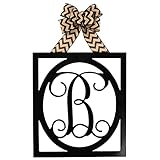 Custom Door Wreath Letter B - Black Burlap Initial Monogram Door Hanger - Gift for Mom - Framed Wood Wreath (B)