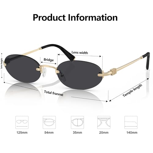 Retro Small Oval Sunglasses for Women Men, 2025 Trendy Rimless Sun Glasses Fashion Narrow Shades Y2K Designer Sunnies4