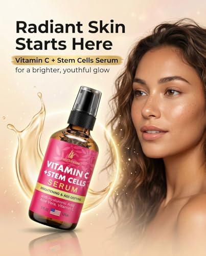 Generic instaSkincare Vitamin C Serum with Stem Cells, Hyaluronic Acid, Vitamin E & Aloe Vera – Brightening Face Serum for Smoother, Hydrated, Healthy-Looking Skin – Made in USA, 2 Fl Oz