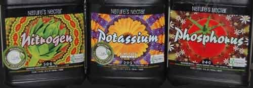 Nitrogen 5-0-0, Phosphorus 0-4-0, Potassium 0-0-5, Quart