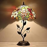 AVIVADIRECT Tiffany Lamp Purple Grape Style Stained Glass Table Lamp Desk Bedside Reading Light 12X12X19 Inches with Metal Leaf Base Decor Bedroom Living Room