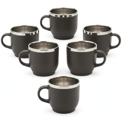 Image of Premium Stainless Steel Coffee Mug Set | 6 Double Wall Insulated Cups, 100ml Each | Reusable Cappuccino & Espresso Cups | Perfect for Gifting & Daily Use (Coffee)