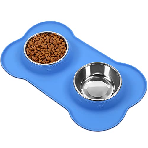 VIVAGLORY - Ciotola per cani in acciaio inox per acqua e cibo con tappetino antiscivolo e anti-rovesciamento in silicone, per animali domestici, cuccioli, cani di piccola e media taglia