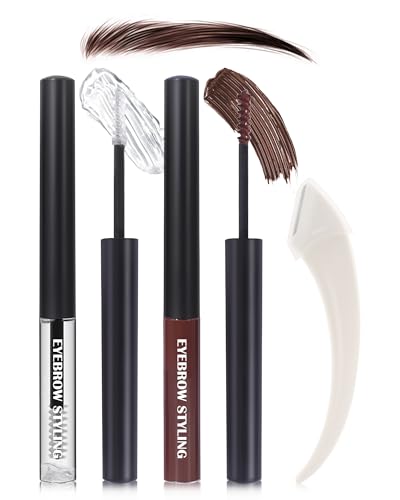 Crema para cejas de color marrón oscuro resistente al agua + gel transparente para cejas, agarre fuerte, duradero, resistente al agua, líquido, color de cejas, maquillaje para cejas naturales