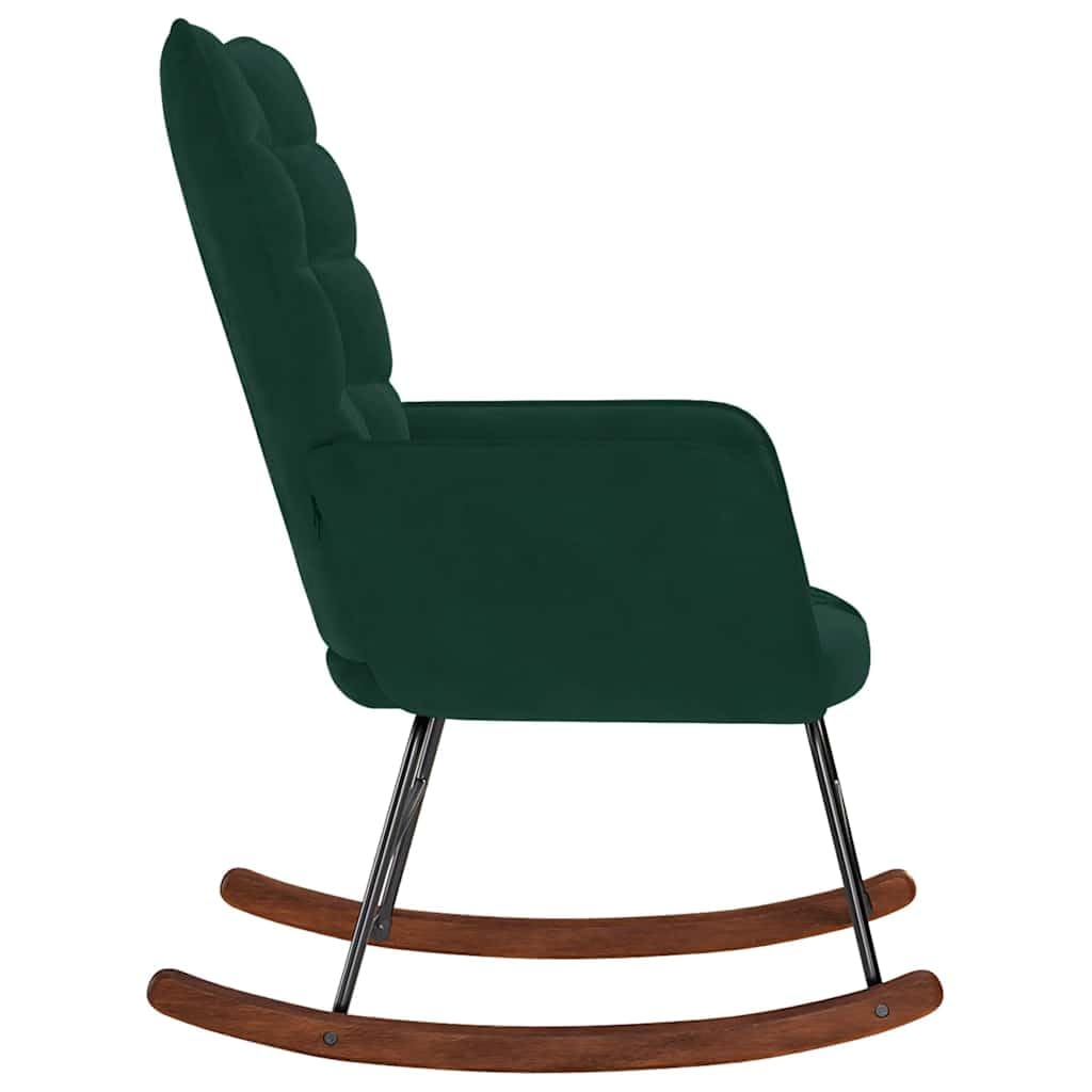 Schaukelstuhl Dunkelgrün Samt - Bequemer Relaxsessel mit Holzkufen und Metallgestell, Polstersessel für Wohnzimmer, Schlafzimmer & Leseecke, Loungesessel Gepolstert, 61x78x98 cm
