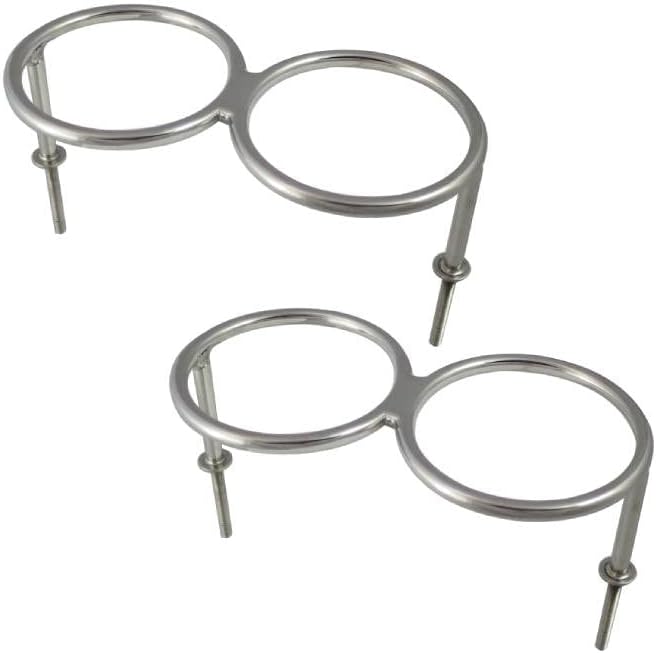 White Water 56322S-2PK Marine 316 Stainless Steel Stud Mount 2-Cup Ringlike Drink Holder for Boat Yacht RV Camper Car Truck Marine RV Sofa, 2 Pack