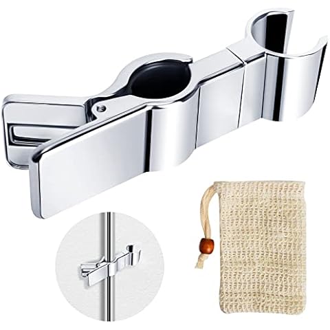 Shower Head Holders Clamp 20-29mm Adjustable Shower Holder Bracket No Drilling Anti-Slip 45° Rotation Hand Shower Bracket Replacement with a Soap Bag for Bathroom Cover