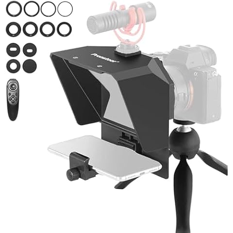 AMBITFUL Teleprompter 7.5'' with Tabletop Tripod for Smartphone and DSLR Camera, Adjustable Phone Clip & Camera Adapting Ring, for Live Streaming, Interviews Cover