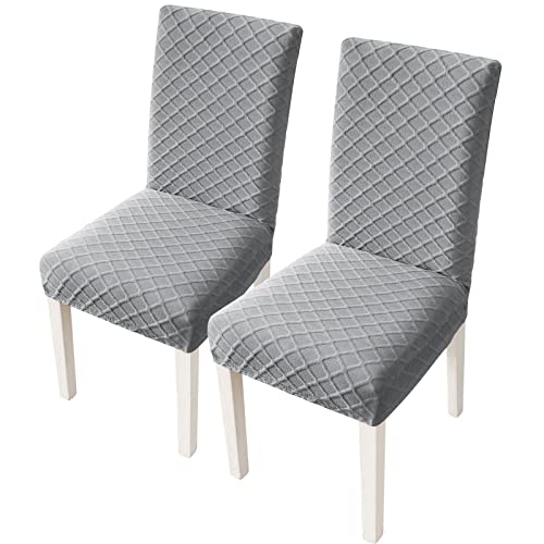 Dujuike Chair Covers For Dining Room Set Of 2 Stretch Removable Chair Slipcover Chair Covers Protector For Home Hotel Meeting Celebration Ceremony Wedding Banquet Elastic Rhombus Fabric (Light Grey) #TOP6