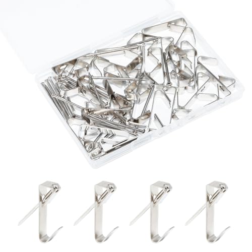 Image of 30 Pack 100LB Heavy Duty Picture Hangers with Nails，Frame Hooks Picture Hangers，Wooden Wall Painting Hangers Hooks and Nails for Mirror, Photo,Clock（Silver）