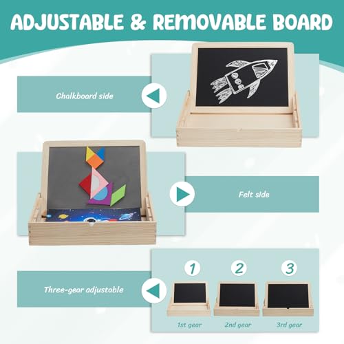 Image of Sensory Board for Toddlers & Kids - Wooden Sensory Sequin Box with Flip Mats, Space Felt Puzzle & Tangram | Montessori Sensory Toy for Calm Down Corner, Autism, Classroom & Daycare