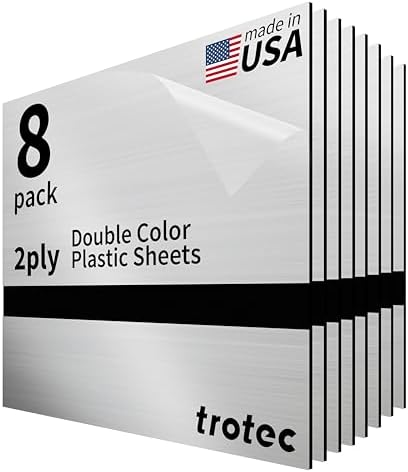 Trotec | Metallic Looking Acrylic Sheet | 12"x12"x1/16, 8 Pcs | Brushed Silver/Black | Metallic Finish - Scratch Resistant for Laser Engraving & Cutting,Printing,Glowforge,Name Plate | USA Made