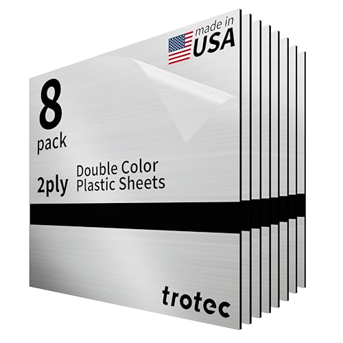 Trotec | Metallic Looking Acrylic Sheet | 12"x12"x1/16, 8 Pcs | Brushed Silver/Black | Metallic Finish - Scratch Resistant for Laser Engraving & Cutting,Printing,Glowforge,Name Plate | USA Made