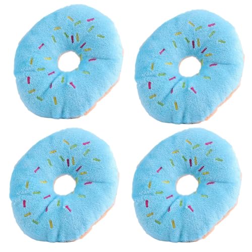 Jinshining 4 Pcs Donut Shape Plush Blue Pet Toy,Lovely Donut Shaped Squeaky Squeaking Sound for Pet Chew Toy Squeaky Plush Dog Toy Blueberry Chew Guard Technology Dog Squeak