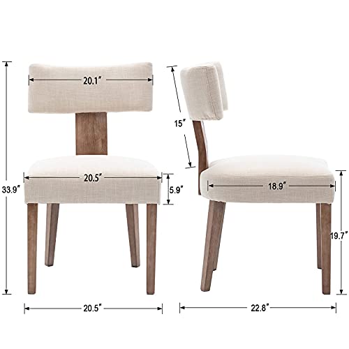 Hny Hi&Yeah Mid Century Modern Dining Chairs, Linen Fabric Upholstered And Curved Backrest Kitchen Chairs Set Of 2, With Hardwood Frame, Beige #TOP5
