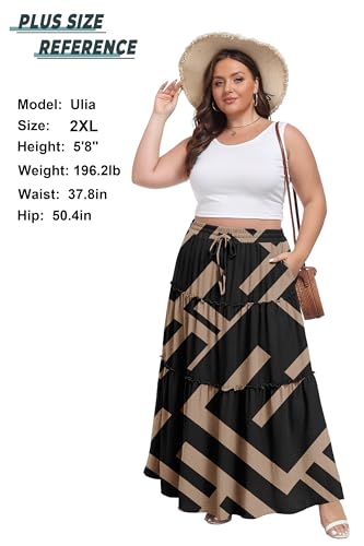 Image of Lepunuo Womens Casual Boho High Waisted Flowy Maxi Skirts Tiered Floral Long Skirts with Pockets for Summer Beach Vacation